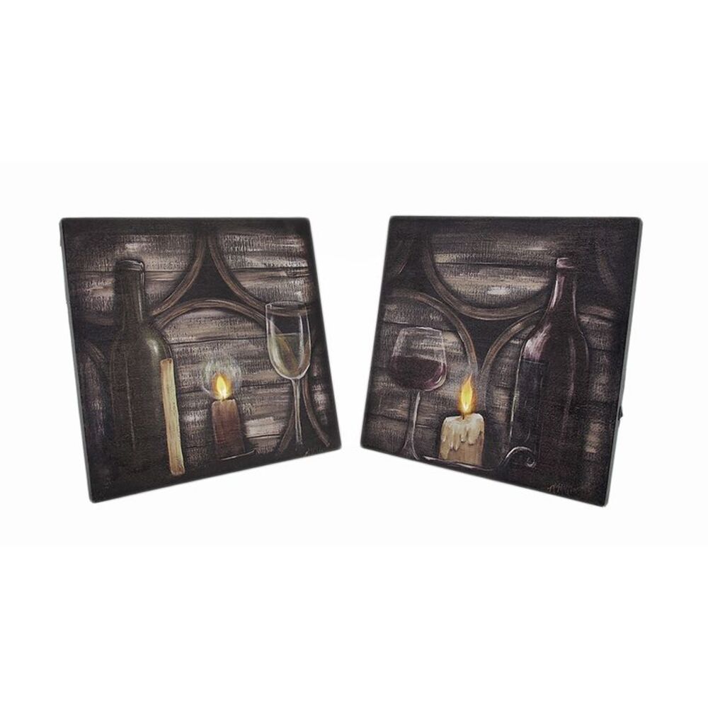 Set of 2 Wine By Candlelight Theme LED Lighted Canvas Wall Prints
